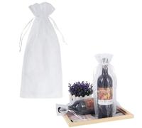 BE-TOOL 30 bolsas de organza para vino, bolsa de regalo para botella de vino con cordón, 37 x 14 cm, bolsas de malla transparente para bodas, cumpleaños, fiestas de baby shower, color blanco, White,