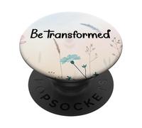 Be Transformed Christian Blue Floral Bible Verse Romans 12:2 PopSockets PopGrip Adhesivo