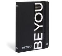 BE YOU - Agenda Universidad 2025/2026, 12 meses, septiembre 2025 - agosto 2026, tapa flexible de color negro con cierre elástico, formato 12,5 x 16,5 cm, para estudiantes universitarios