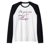 Be Your Own Kind of Beautiful Sign Hot Pink Heart Butterfly Camiseta Manga Raglan