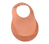 Béaba Babero de Silicona para Bebé, Impermeable, Ajustable, varias muescas, Flexible y Ligero, Ultrasuave, Fácil de limpiar, Fondo ancho para capturar los alimentos, terracotta
