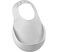 BÉABA Babero de Silicona para Bebé, Impermeable, Ajustable: varias muescas, Flexible y Ligero, Ultrasuave, Fácil de limpiar, Fondo ancho para capturar los alimentos, Gris