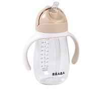 BÉABA, Biberón/Vaso de Aprendizaje 2 en 1, Vaso con Pajita Niño, 100% Estanca, Antigoteo, Fácil de Abrir, Asas Extraíbles, Tritan y Silicona, 300 ml, Arcilla