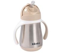 Béaba, Biberón/Vaso de Aprendizaje Bebé 2 en 1 Inox, 250 ml, Arcilla | Cantimplora con Pajita Niño, 100% Estanca, Antigoteo, Fácil de Abrir, Asas Extraíbles, Acero Inox, Saludable y Resistente