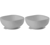 Béaba Bol de Silicona con Ventosa, Cuenco para Bebés y Niños, Antideslizante, Antivuelco, Se adhiere a la perfección a la mesa y bandeja de la trona, Microondas, Comida Infantil, Gris (Paquete de 2)