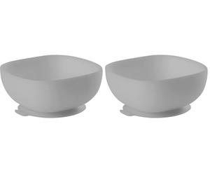 Béaba Bol de Silicona con Ventosa, Cuenco para Bebés y Niños, Antideslizante, Antivuelco, Se adhiere a la perfección a la mesa y bandeja de la trona, Microondas, Comida Infantil, Gris (Paquete de 2)