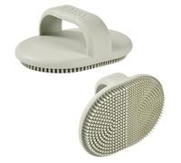 BÉABA, Cepillo de Baño de Silicona para Bebé, Aseo para Bebé, 2 Caras, Cerdas finas para masajear al bebé, Cerdas gruesas para la costra láctea, 100% Silicona Suave, Gris Verde