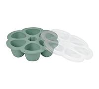 Béaba, Contenedores Multiporciones en Silicona, Primera Calidad, Resistencia Térmica Extrema, Horno y Microondas, 6 compartimentos, Hermética, Fabricado en Italia, 6 x 90 ml, Verde Salvia