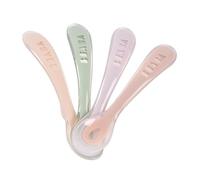 BÉABA Cuchara de aprendizaje para Bebé y Niño, Silicona, Lote de 4, Secunda infancia, Suave, Punta redondeada, Mango ergonómico, Multicolor (Arcoiris)