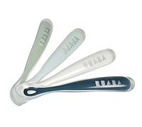 BÉABA, Cucharas de Aprendizaje para Bebé y Niño, Primera Infancia, Lote de 4, Silicona, Suave, Punta redondeada, Mango Ergonómico, Multicolores