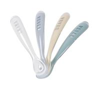 BÉABA, Cucharas de Aprendizaje para Bebé y Niño, Primera Infancia, Lote de 4, Silicona, Suave, Punta redondeada, Mango Ergonómico, Multicolores