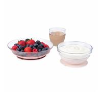 BÉABA & Duralex Set De Comida Infantil De Vidrio, Plato Bol Y Vaso Con Ventosa De Silicona, Vajilla Bebé Ergonómica Y Evolutiva, Saludable, Fabricado En Francia, Algodón De Azúcar
