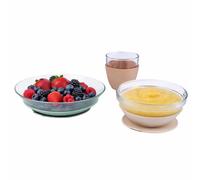 BÉABA & Duralex Set De Comida Infantil De Vidrio, Plato Bol Y Vaso Con Ventosa De Silicona, Vajilla Bebé Ergonómica Y Evolutiva, Saludable, Fabricado En Francia, Natural