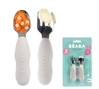 BEABA ® Juego de 2 cubiertos educativos de acero inoxidable en velvet gris