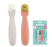 BEABA ® Juego de 2 cucharas de aprendizaje de silicona terracota/ velvet gris
