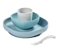 BÉABA Juego de Vajilla en Silicona Infantil, Ventosa resistente, Set de 4 Piezas para bebé, Verde