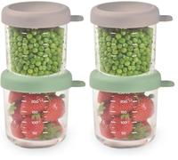 Béaba, Lote de 2 Tarros de Conservación para Bebé, Porciones en Cristal, Resistente al calor, Recipientes para guardar la comida de Bebé, Con indicador de cantidad, 250 ml, Verde salvia/Gacela