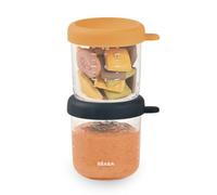 BÉABA, Lote de 2 Tarros de Conservación para Bebé, Porciones en Cristal, Resistente al calor, Recipientes para guardar la comida de Bebé, Con indicador de cantidad, 250 ml, Azul noche/Miel
