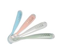 BÉABA, Cucharas de Aprendizaje para Bebé y Niño, Primera Infancia, Lote de 4, Silicona, Suave, Punta redondeada, Mango Ergonómico, Multicolores