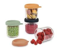 BÉABA, Lote de 4 Tarros de Conservación para Bebé, Porciones en Cristal, Resistente al calor, Recipientes para guardar la comida de Bebé, Con indicador de cantidad, 250 ml, Sunrise