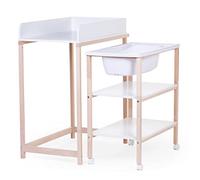 Béaba Mesa cambiador con bañera, ruedas fáciles de mover, unidad de cambio, robusta, seguridad óptima, ultra práctica, compacta, madera natural de haya, Blanco
