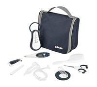 BEABA Neceser Bebé, Set de Cuidado Recien Nacido, 9 accesorios, Termómetro de baño + Termómetro digital + Aro de dentición + Masajeador de encías + Aspirador nasal para bebés, Night blue