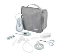BÉABA Neceser Bebé, Set de Cuidado Recien Nacido, 9 accesorios, Termómetro de baño + Termómetro digital + Aro de dentición + Masajeador de encías + Aspirador nasal para bebés, Azul