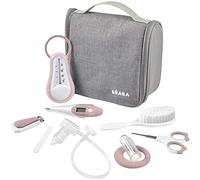 BÉABA Neceser para Bebé, Set de Cuidado Recien Nacido, 9 accesorios, Termómetro de baño + Termómetro digital + Aro de dentición + Masajeador de encías + Aspirador nasal para bebés, Rosa