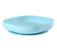 BÉABA Plato con ventosa para niños, 100% silicona, material suave y resistente, Se adhiere a la mesa/bandeja de la trona, comida infantil, Compatible con microondas, azul