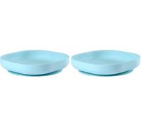 Béaba Plato con ventosa para niños, 100% silicona, material suave y resistente, Se adhiere a la mesa/bandeja de la trona, comida infantil, Compatible con microondas, azul (Paquete de 2)
