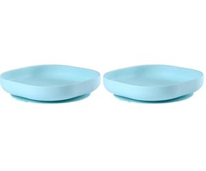 Béaba Plato con ventosa para niños, 100% silicona, material suave y resistente, Se adhiere a la mesa/bandeja de la trona, comida infantil, Compatible con microondas, azul (Paquete de 2)