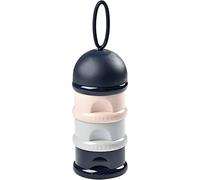 BÉABA Recipiente dosificador de leche en polvo, Dispensador de Leche Bebé, Apilable, 3 Compartimentos, 100% Hermética, Uso evolutivo como caja de snacks, Azul/Gris/Rosa