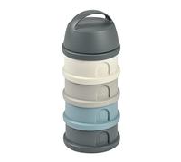 BÉABA Recipiente dosificador de leche en polvo, Dispensador de Leche Bebé, Apilable, 4 Compartimentos, 100% Hermética, Fabricado en Francia Uso evolutivo como caja de snacks, Mineral grey/blue