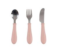 BÉABA Set De 3 Cubiertos De Aprendizaje Para Bebé, Acero Inoxidable, Desde 12 Meses, Cubiertos Infantiles Fácil Agarre, Algodón De Azúcar