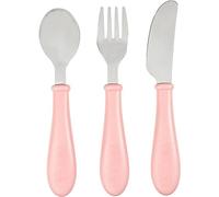 BÉABA Set De 3 Cubiertos De Aprendizaje Para Bebé, Acero Inoxidable, Desde 12 Meses, Cubiertos Infantiles Fácil Agarre, old Pink