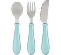 BÉABA Set de 3 cubiertos de aprendizaje para bebés, Acero inoxidable, 2ª edad, a partir de 12 meses, Fácil agarre para el bebé, Airy Green
