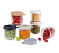 BÉABA, Set de 6 Porciones de Vidrio para Conservación de Comida para Bebé/Vidrio Resistente, 100% Hermético, Resiste Calor y Frío, Congelación, Esterilización, Graduación, 250 ml, Natural Colors