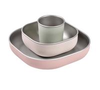 BÉABA, Set de Comida Bebé/Niño Inox, 3 Piezas, Cristal + 2 Platos, Compatible Microondas/Lavavajillas, Saludable/Resistente, Ligero, Irrompible, Antideslizante con Funda de Silicona, Algodón de Azúcar