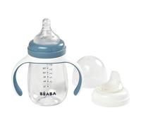 BÉABA Taza de Aprendizaje con Boquilla para Bebe, Biberón 100 % hermético, Taza Antigoteo con pajita, Antiderrame, 2 en 1, Asas extraíbles, Resistente, Tritan y silicona, 210ml, Azul