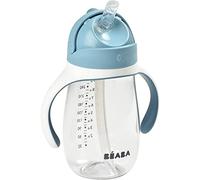 BÉABA Taza de Aprendizaje con Boquilla para Bebe, Biberón 100 % hermético, Taza Antigoteo con pajita, Antiderrame, 2 en 1, Asas extraíbles, Resistente, Tritan y silicona, 300ml, Blue