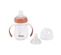 BÉABA, Taza de Aprendizaje con Boquilla para Bebe, Biberón 100% hermético, Taza Antigoteo con pajita, Antiderrame, 2 en 1, Asas extraíbles, Resistente, Tritan y silicona, 210ml, Terracota
