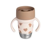 BÉABA, Taza de Aprendizaje de Acero Inoxidable Click & Drink - Taza 360° Sin Válvula, Antifugas, Antiderrame, Evolutiva, Apertura con 1 Clic, Vaso para Bebé y Niño, 240 ml, Big Love