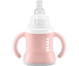 BÉABA Taza de Aprendizaje para Bebés, Función de Biberón/Agua/Taza, A Prueba de Fugas, Fácil Agarre, Ergonómico, Pajita, Evoluclip 3 en 1, Tapa, Rosa