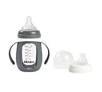 BÉABA, Taza de Aprendizaje para Bebés, Función de Biberón/Taza, Cristal y Silicone de, Asas Anchas, Fácil de Sujetar, Ergonómico, Boquilla Suave