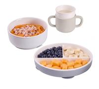BÉABA, Vajilla Bebé de Porcelana, Plato, Bol y Taza, Piedra | Porcelana reforzada, material higiénico, ventosas extraíbles, plato, bol y taza, aptos para microondas y lavavajillas