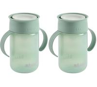 Béaba, Vaso de aprendizaje 360° con Disco Antigoteo, Sistema Patentado Antiderrame, A Partir de 12 meses, Asas extraíbles y Tapa Higiénica, Resistente y Ligera, 340 ml, Verde salvia (Paquete de 2)