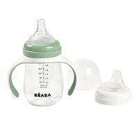 BÉABA - Vaso de Aprendizaje con Boquilla para Bebe - Biberón 100% hermético - Taza Antigoteo con pajita - Antiderrame - 2 en 1 - Asas extraíbles - Resistente - Tritan/silicona - 210ml - verde