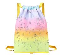 Beach Bag, Drawstring Backpack Bag, Large Capacity Portable Tote, Transpirable Lightweight Gym Sack for Swimming, Water Sports, Casual Travel, Outdoor Use, Family Friends Activities, multicolor, Retro