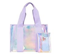 Beach Bags For Women, Iridescent PVC Waterproof Travel Tote With Large Capacity, Shoulder Handbag With Pouches For Gym, Shopping, Work, Concerts, Outdoor Summer Activities,13.78x6.89x11.81 In