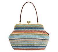Beach Bags for Women, Summer Straw Bag, Clutch Purses Stylish Striped Buckle Bag Versatile Handle Purse for Summer Vacation Travel Beach Handbag Handmade Top Handle Purse
